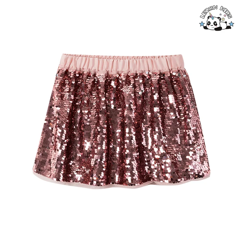 LEZONKIDS - Saia Plissada para Crianças Personalizável com Lantejoulas Brilhantes de Verão, Saia Curta Fofa para Meninas